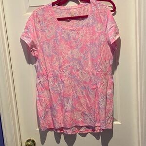 Lilly Pulitzer Etta Scoop Neck Tee in Rousseau Pink Zen Garden 2XL NWOT